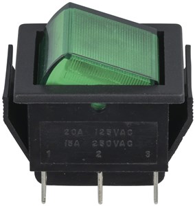 MAINS ILLUMINATED 240V 15A DPDT ILLUMINATED ROCKER SWITCH - BLACK BODY