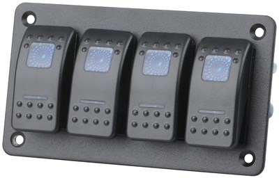 GENERIC/OEM (ASSUMING NO SPECIFIC BRAND PROVIDED) 4 WAY ILLUMINATED BLUE ROCKER SWITCH PANEL FOR EASY INSTALL