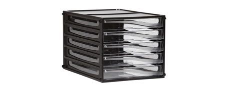 UNSPECIFIED MANUFACTURER BLACK 5 DRAWER DESKTOP FILING CABINET FOR A4 DOCUMENTS