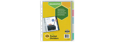 MARBIG A4 CLEAR INDEX DIVIDERS WITH COLOURED TABS FOR FILING