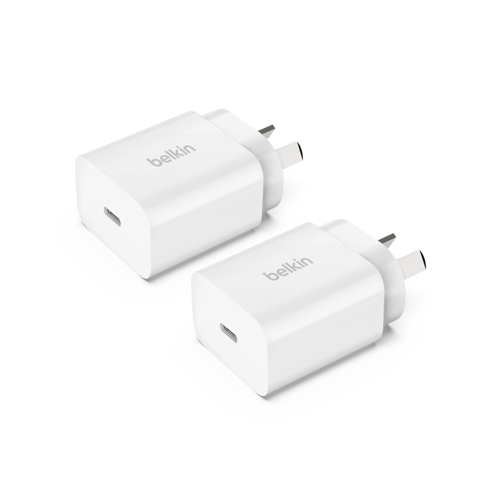 BELKIN 20W USB-C PD 3.0 WALL CHARGER 2-PACK WHITE