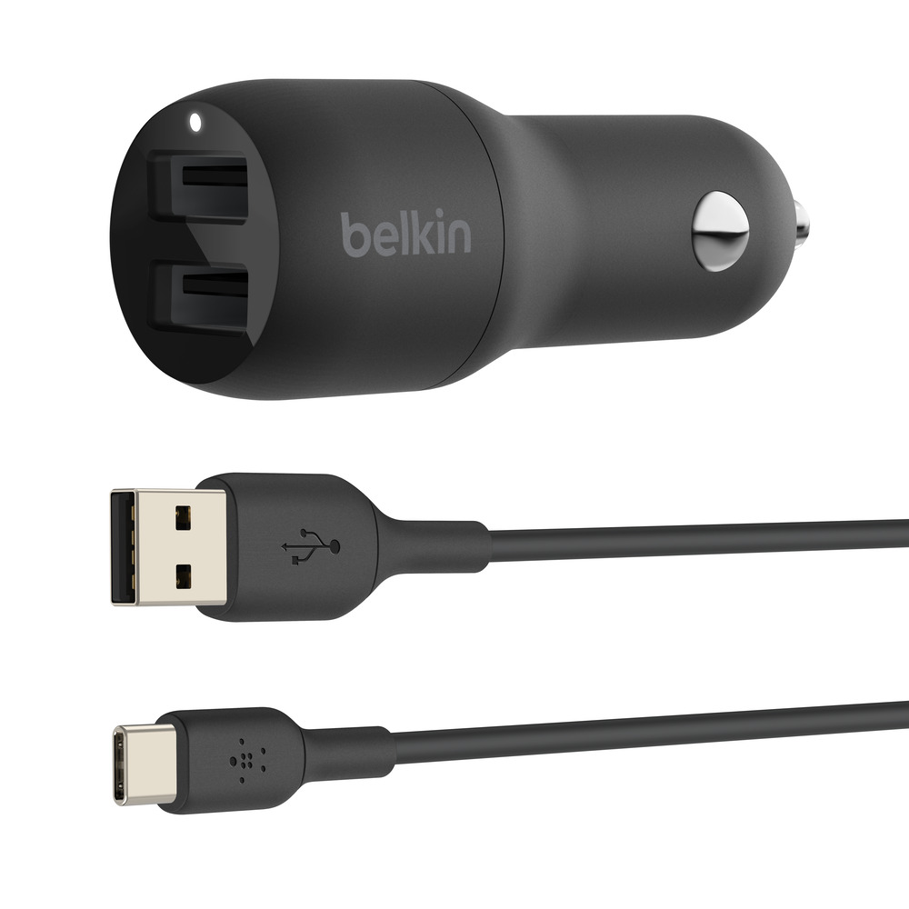 BELKIN 24W DUAL USB CAR CHARGER + USB-C CABLE