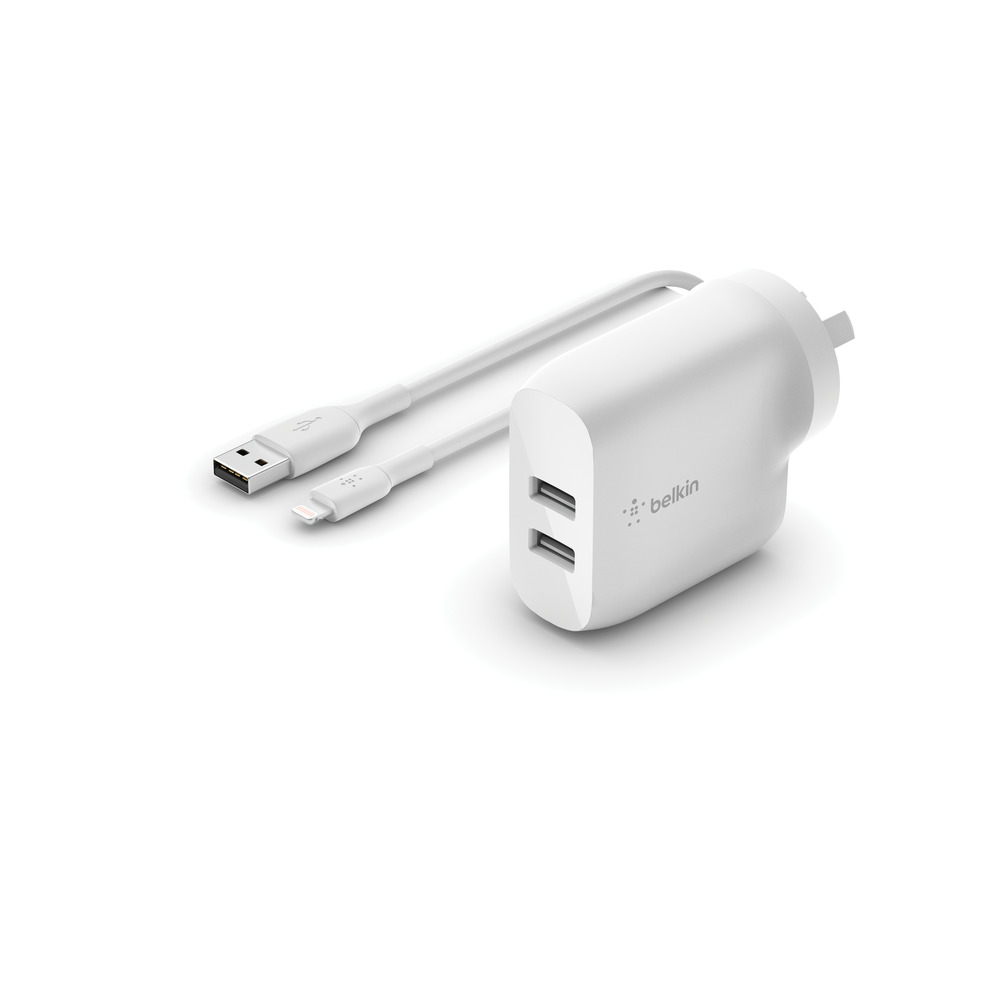BELKIN 24W DUAL USB WALL CHARGER & LIGHTNING CABLE PACK