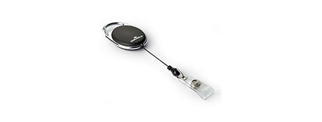 UNSPECIFIED MANUFACTURER (JOJO STYLE) OVAL BADGE REEL WITH METAL CLIP & SNAP HOOK - BLACK