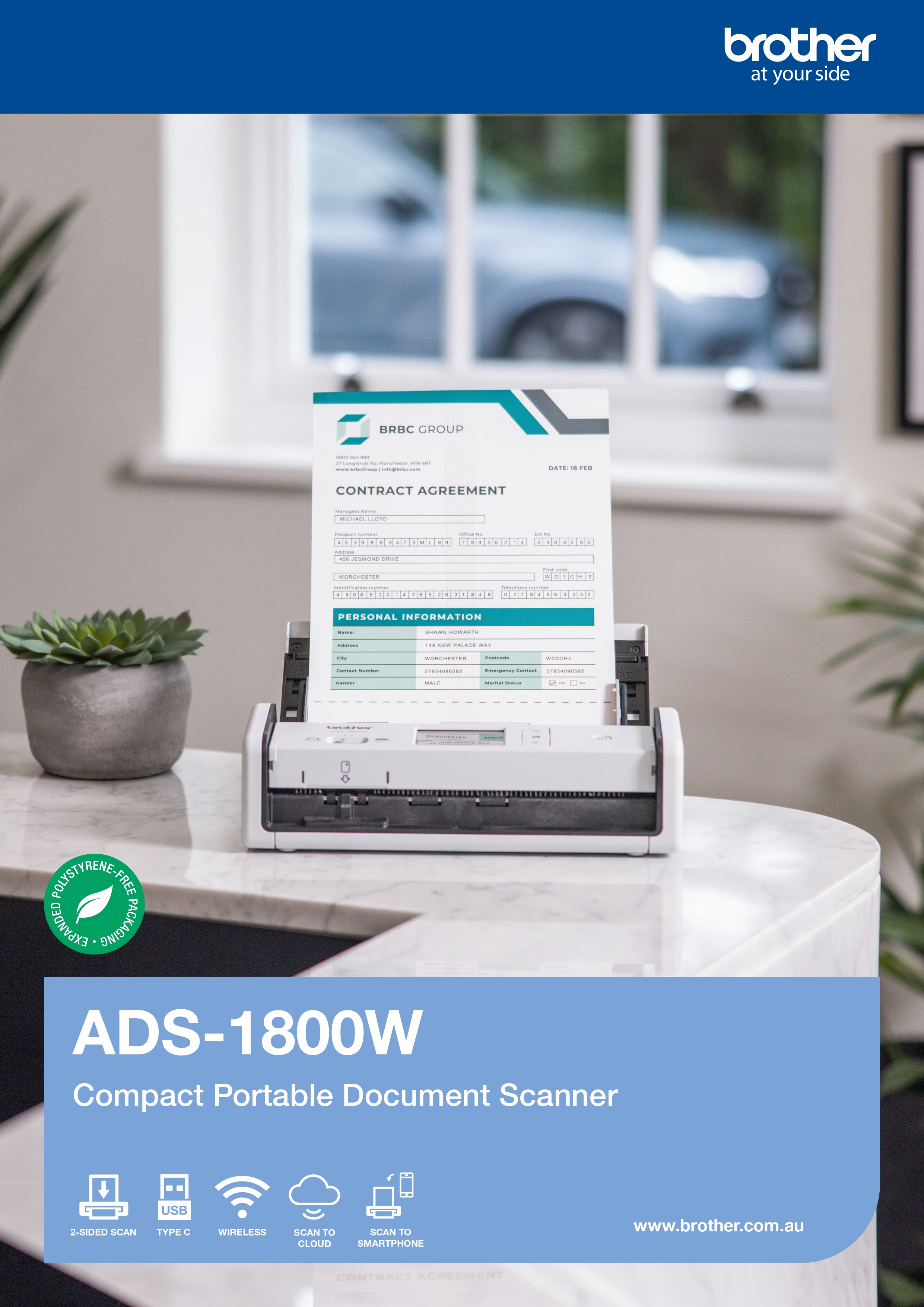 BROTHER ADS-1800W DOCUMENT SCANNER | FAST A4 SCANNING