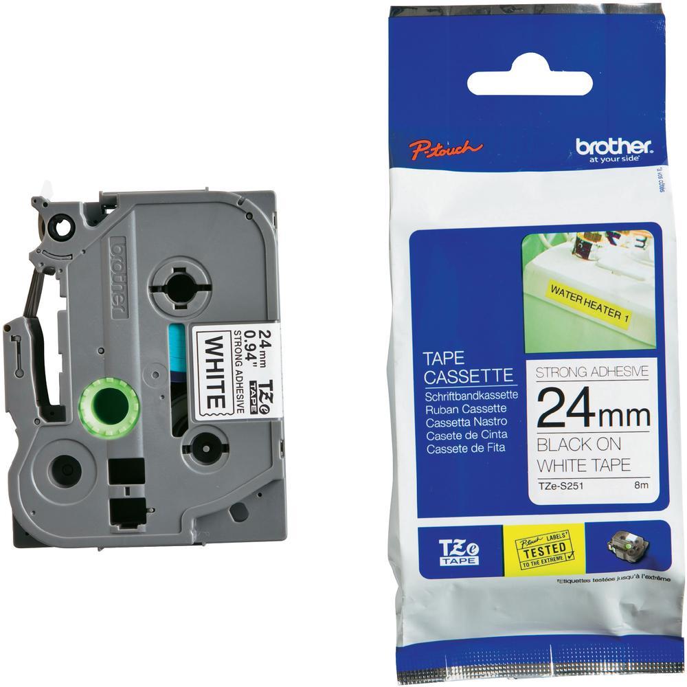 BROTHER TZE-S251 24MM WHITE ON BLACK STRONG ADHESIVE TAPE