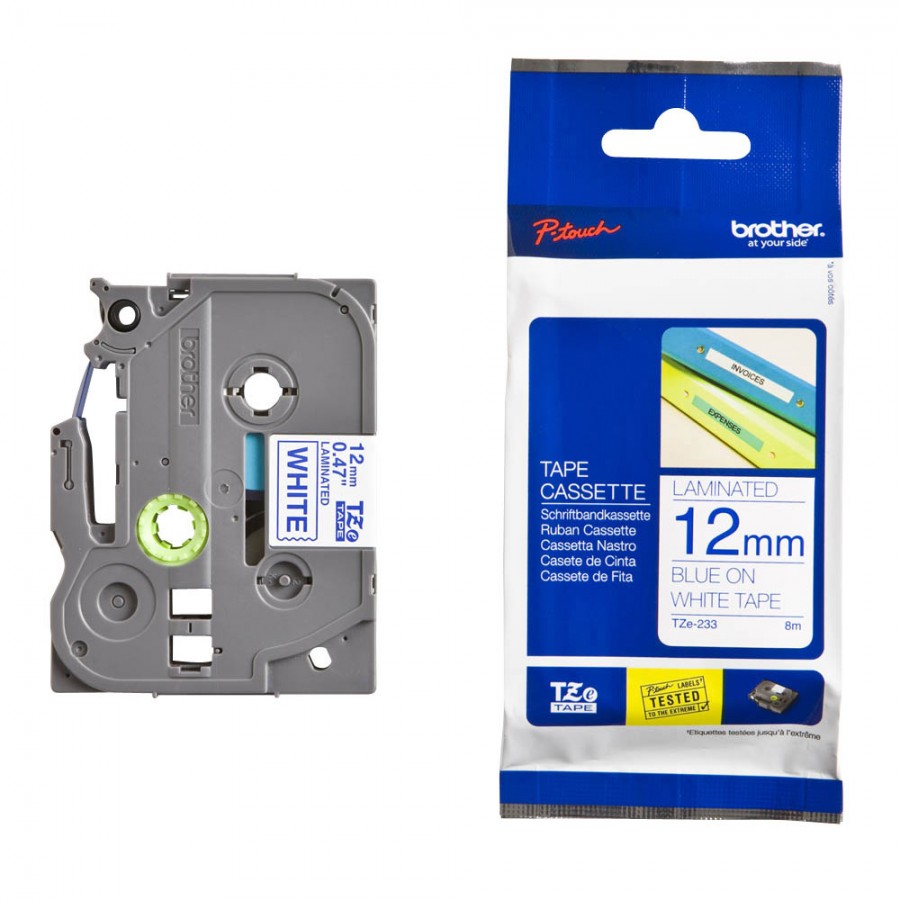 BROTHER TZE-233 BLACK ON WHITE LAMINATED LABEL TAPE 23MM