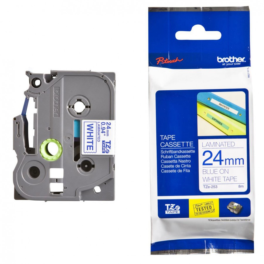 BROTHER TZE-253 BLACK ON WHITE LABEL TAPE 24MM