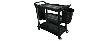 CLEANLINK HEAVY DUTY 3 TIER UTILITY TROLLEY WITH BINS - BLACK