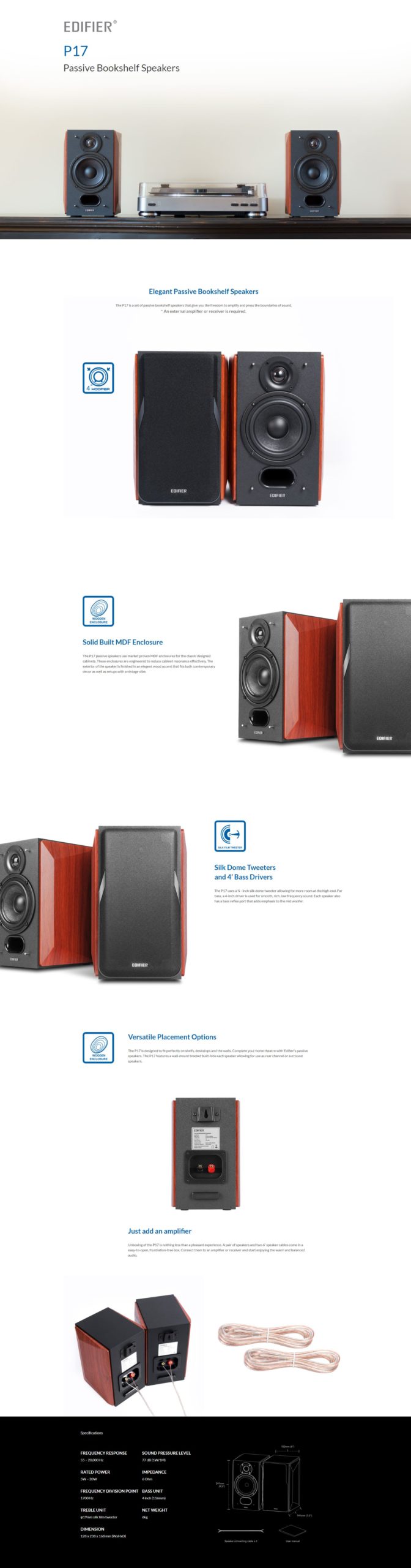 EDIFIER P17 BOOKSHELF SPEAKERS - CLEAR AUDIO FOR HOME