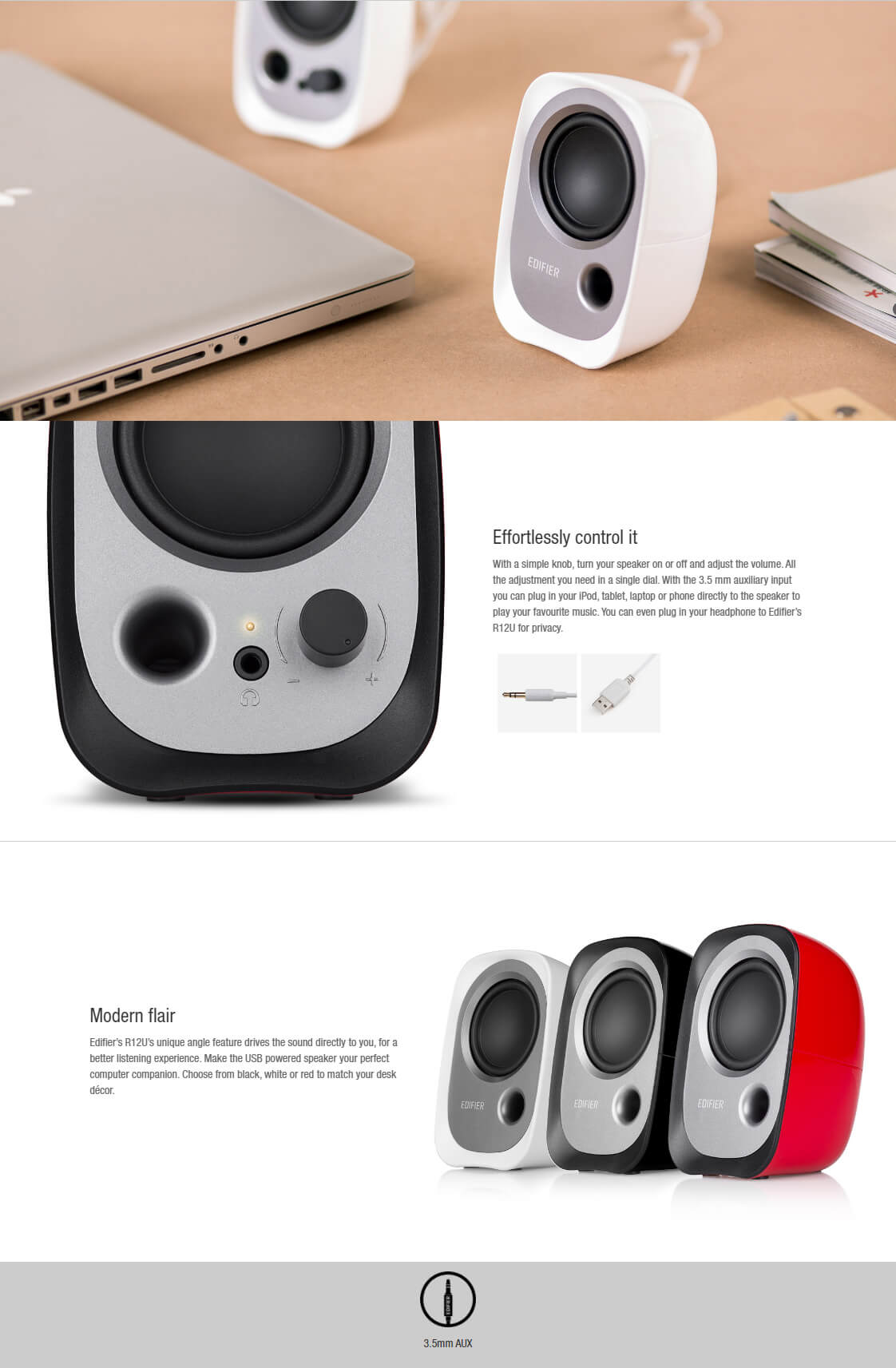 EDIFIER R12U 2.0 USB POWERED DESKTOP SPEAKERS - WHITE