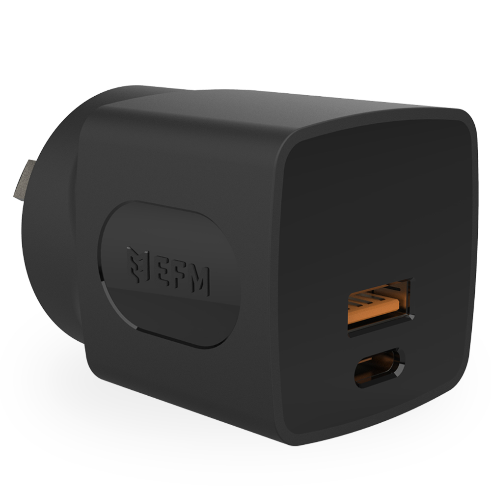 EFM 30W DUAL PORT PD WALL CHARGER - FAST CHARGING BLACK