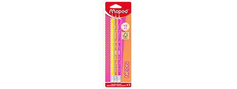 MAPED NEON HB PENCILS WITH ERASER (3 PACK) FOR WRITING