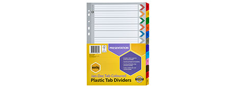 MARBIG A4 MULTI-COLOUR INDEX DIVIDERS FOR EASY FILING
