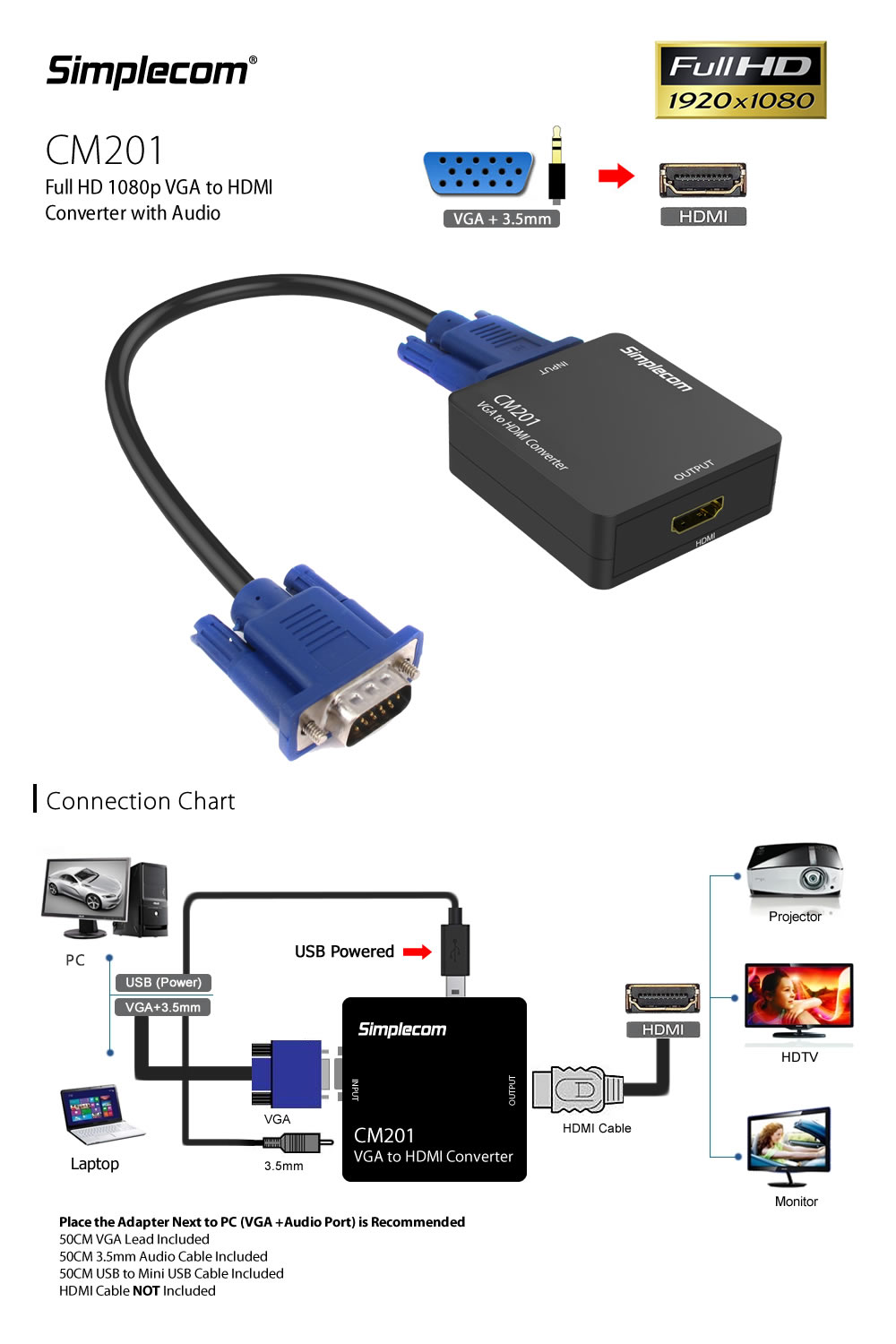 SIMPLECOM CM201 2-PORT HDMI SPLITTER - 4K READY