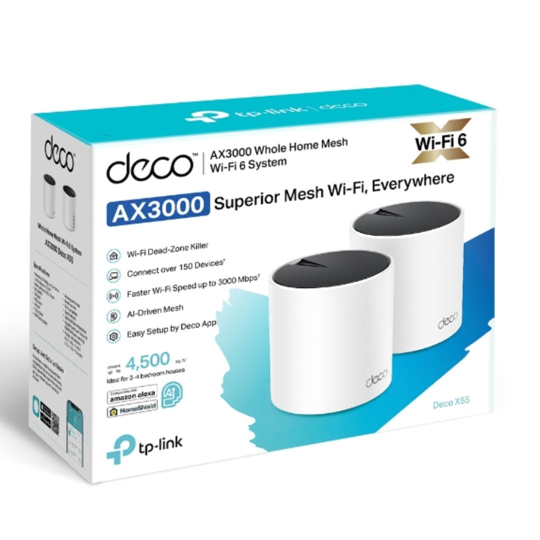 TP-LINK DECO X55 MESH WI-FI 6 SYSTEM (2-PACK) FOR FAST HOME INTERNET