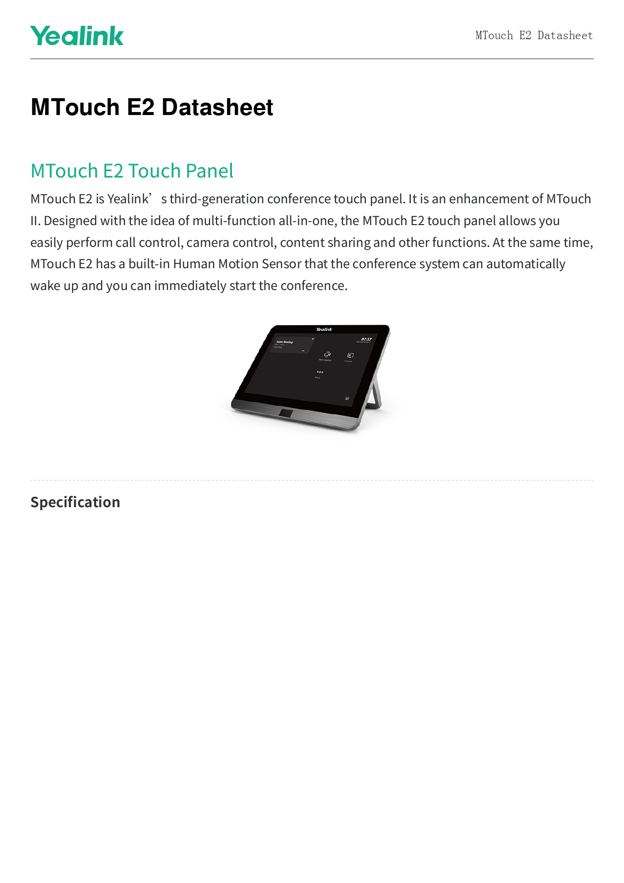 YEALINK E2 TOUCH PANEL FOR CONFERENCE ROOM MANAGEMENT