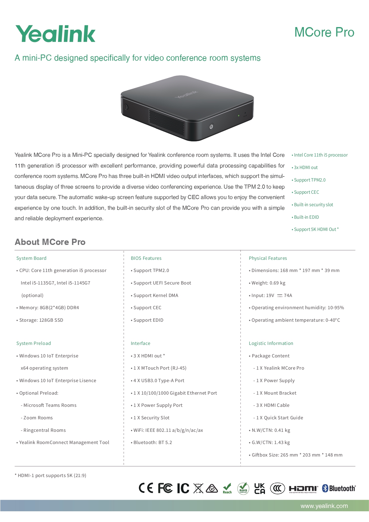 YEALINK MCORE-PRO-MS MEETING ROOM SYSTEM FOR MICROSOFT TEAMS