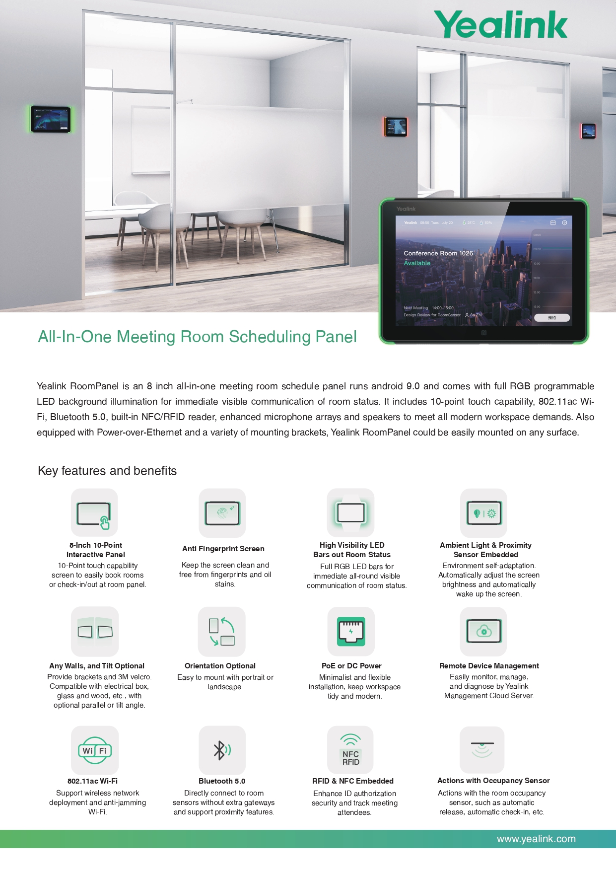 YEALINK ROOMPANEL: SEAMLESS MEETING ROOM SCHEDULING