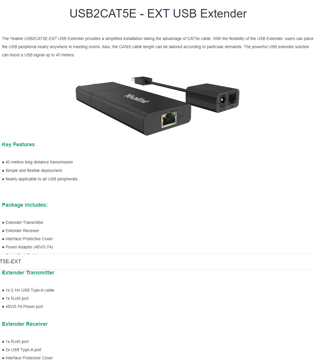 YEALINK USB TO CAT5E EXTENDER FOR RELIABLE REMOTE CONNECTIONS