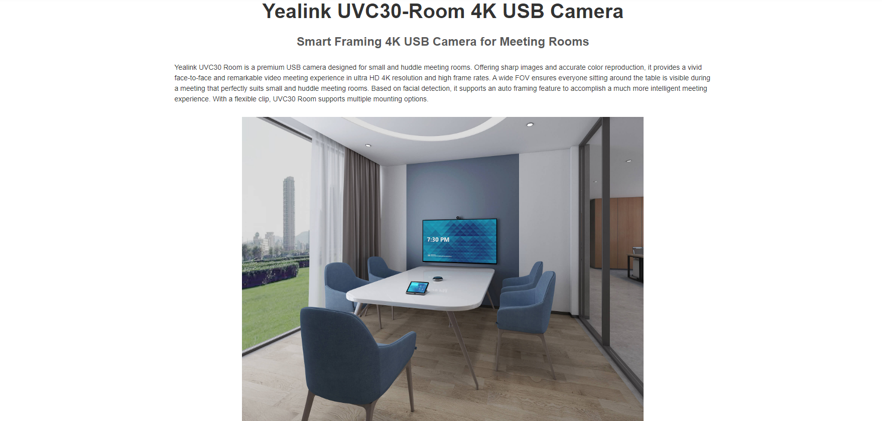 YEALINK UVC30 ROOM 4K USB CAMERA FOR SMALL ROOMS