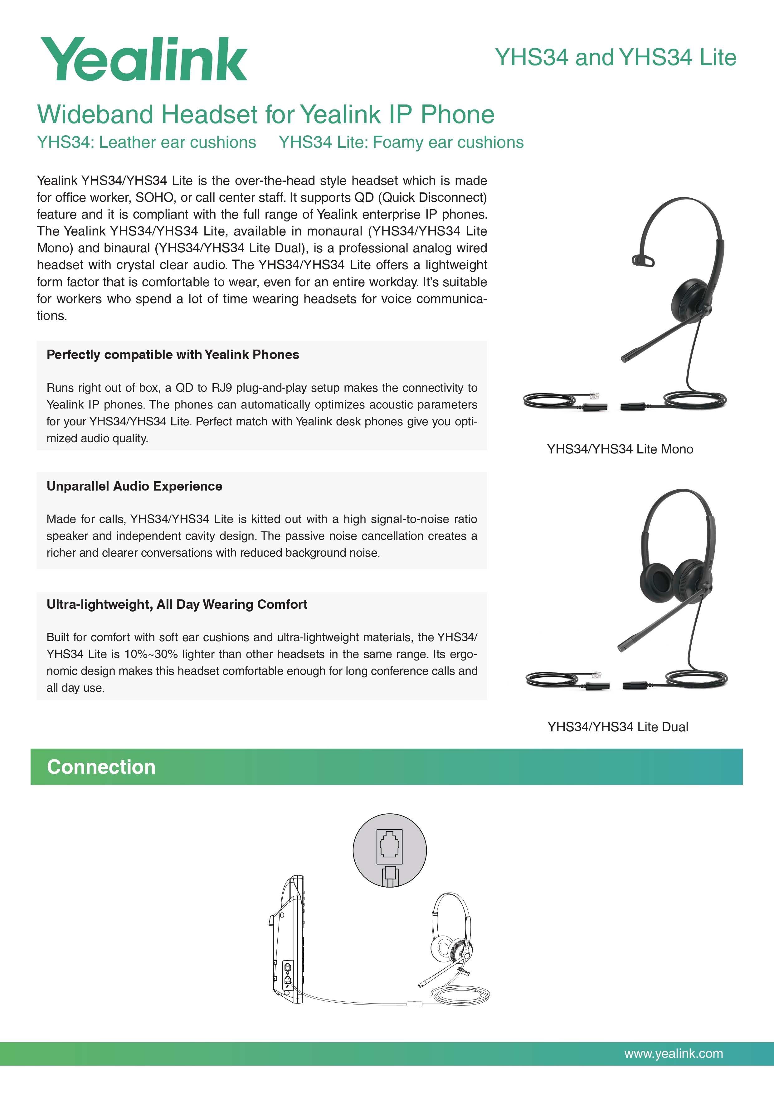 YEALINK YHM341 WIRED HEADSET FOR CLEAR BUSINESS CALLS